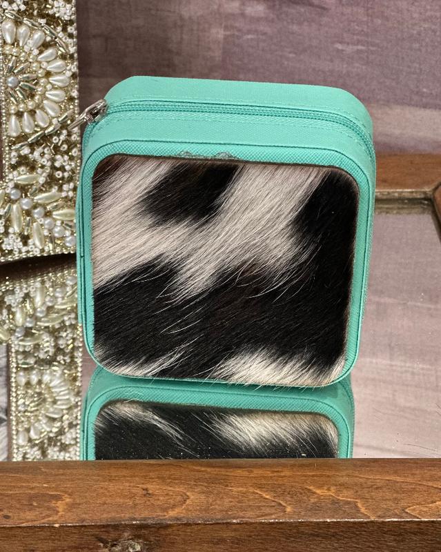 Cowhide Jewelry Travel Case | Custom Branded Cowhide Jewelry Box | Christmas Gift | Bride Gift | Bridesmaid Gift | Leather | Jewelry Organizer Compartment Lightweight