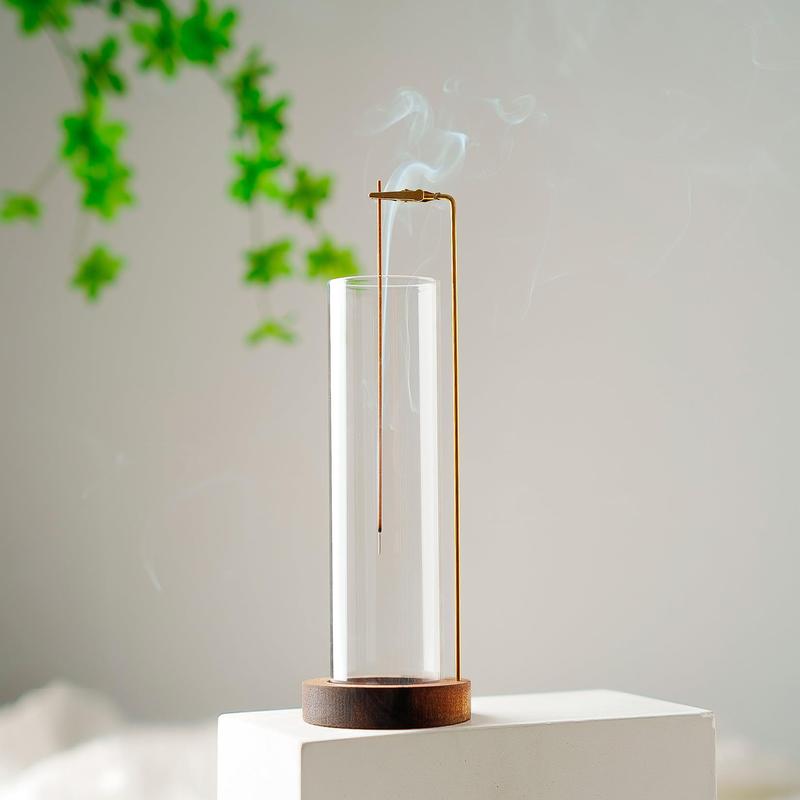 Incense Holder for Sticks, Anti-Ash Flying Incense Burner with 30 Incense Sticks, Detachable Glass Ash Catcher