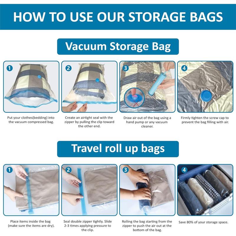 20-Pack Space Saver Vacuum Storage Bags Set with Hand Pump: Perfect for Comforters, Blankets & Clothes Storage Organizer