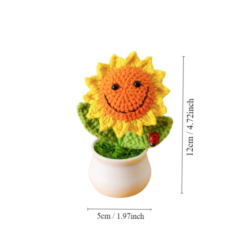 Handmade Mini Crochet Sunflower Potted Plant, 1 Count Artificial Potted Sunflower Decorative Flower, Desktop Decorative Ornaments for Home and Office