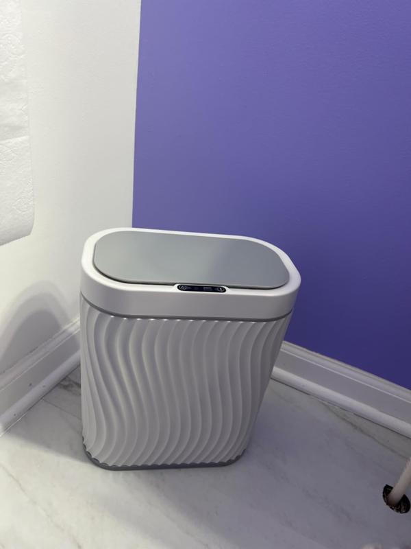 Bathroom Small Trash Can with Automatic Touchless Lid, 2.6 Gallon Smart Garbage Can for Bedroom, Office, Living Room  Smooth