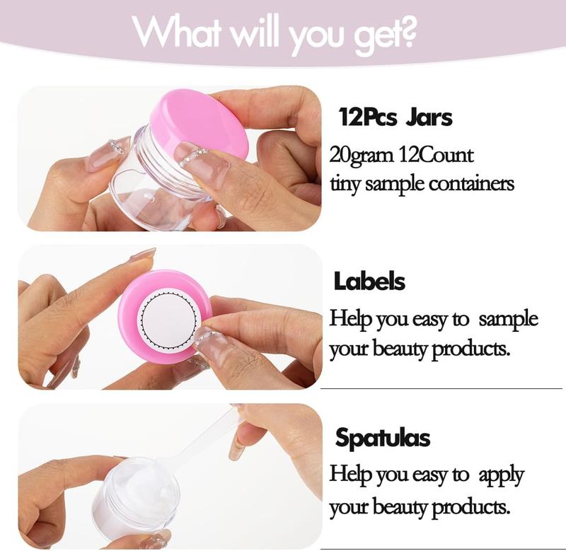 20 Grams Small Plastic Jars with Lids, 12 Pack Travel Cosmetic Containers, Empty Sample Jars with Lids, Slime Containers with Lids and Makeup Spoons