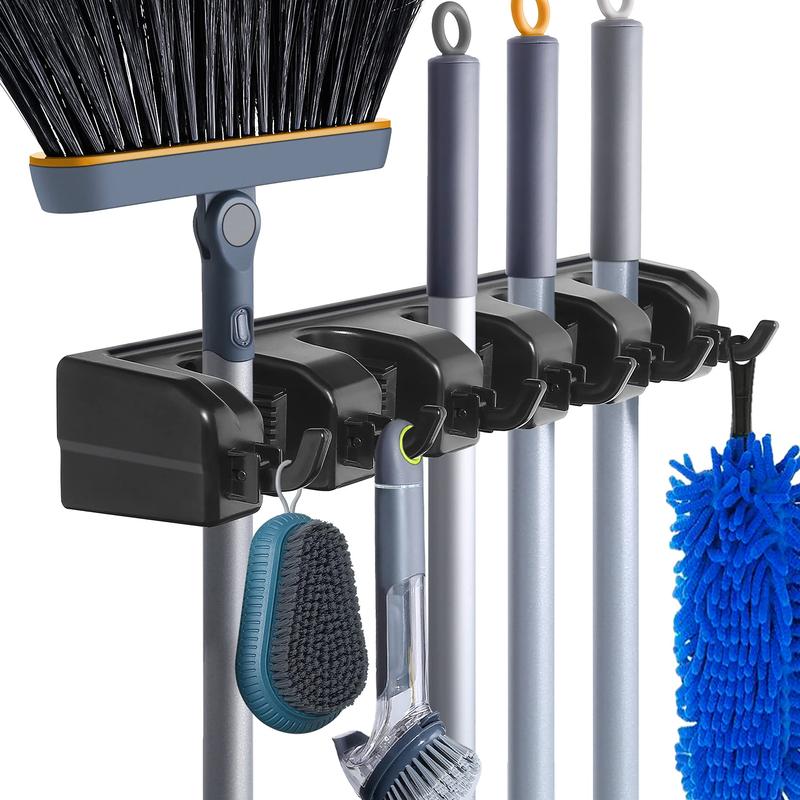 Wall Mount Broom Mop Holder Hanger Garden Tool Organizers Rack Garage Laundry Room Organizations and Storage with Hooks Heavy Duty Hangable