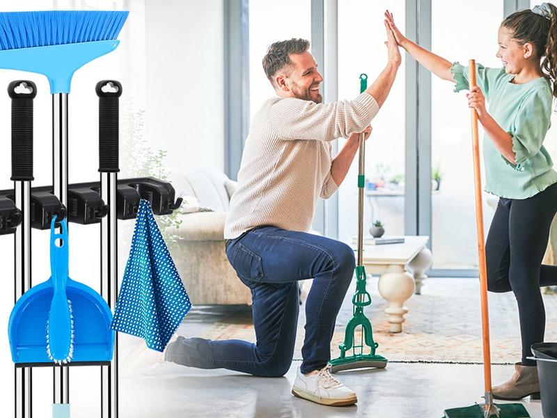 Wall Mount Broom Mop Holder Hanger Garden Tool Organizers Rack Garage Laundry Room Organizations and Storage with Hooks Heavy Duty Hangable