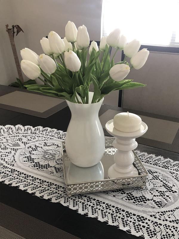 10 White Artificial Tulip Silk Flowers, 13.38