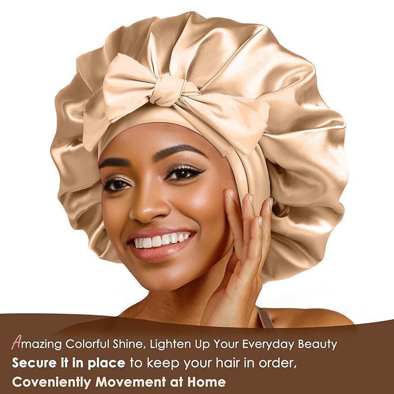 Women's Soft Silky Satin Bonnet and Scrunchies Set - 2-Piece Hair Care Kit with Tie Band - Shower and Night Cap