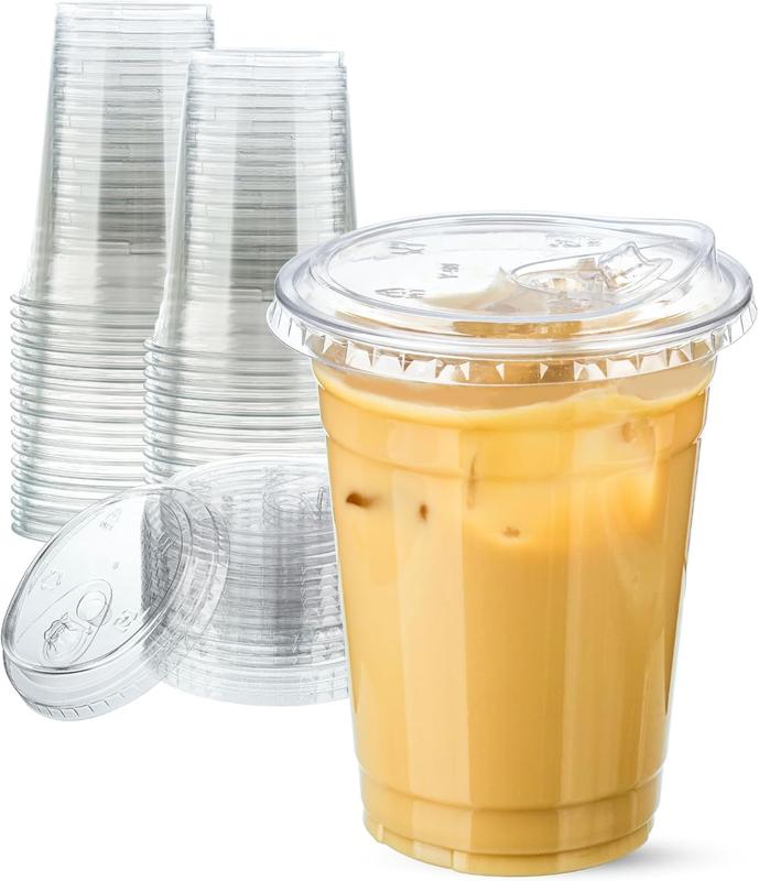 16 oz Clear Plastic Cups with Sip-Lids, 25 Sets Disposable Coffee Cups Plastic Iced Coffee Cups with Strawless Lids, To Go Coffee Cups for Smoothie, Milkshake, Cold Drinks