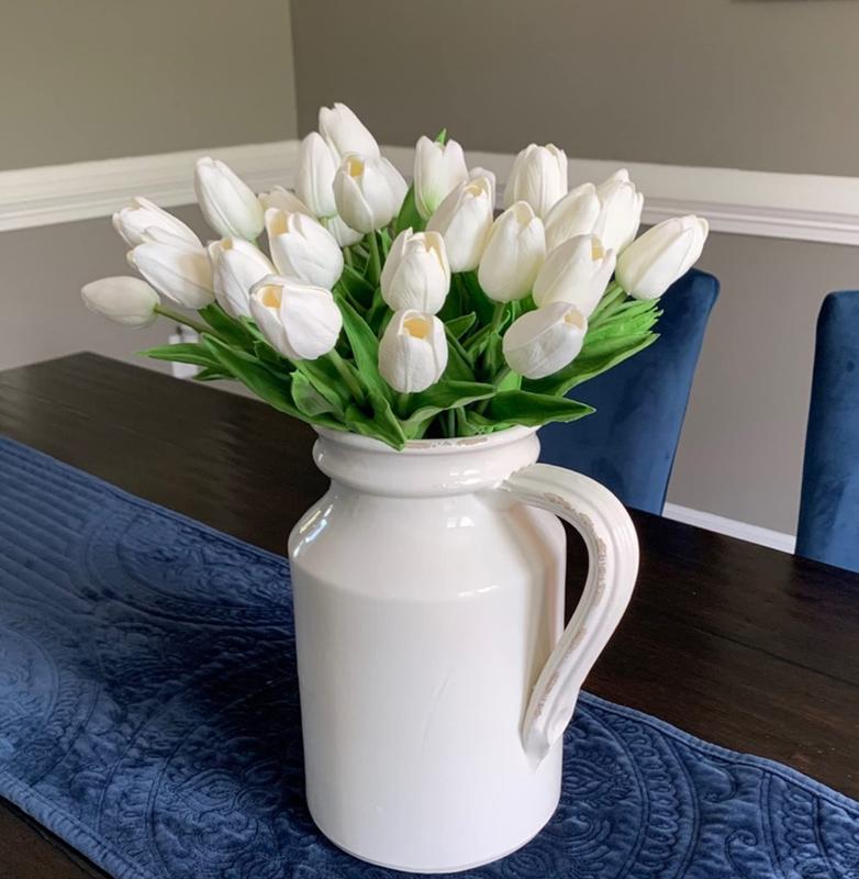 10 White Artificial Tulip Silk Flowers, 13.38