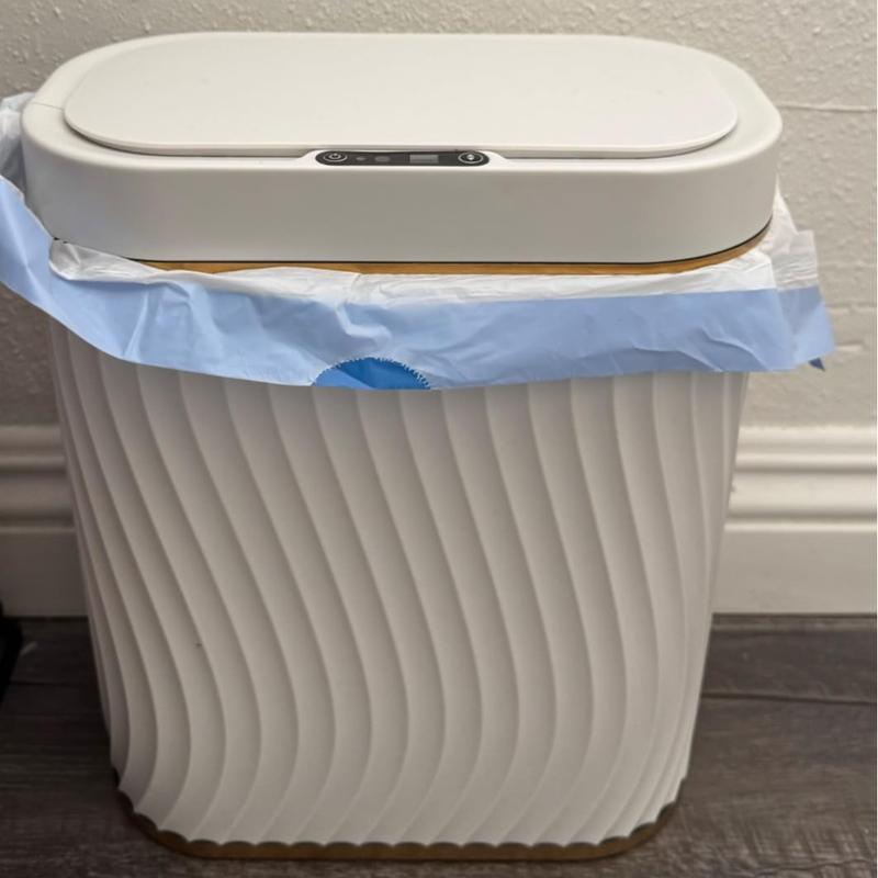 Bathroom Small Trash Can with Automatic Touchless Lid, 2.6 Gallon Smart Garbage Can for Bedroom, Office, Living Room  Smooth