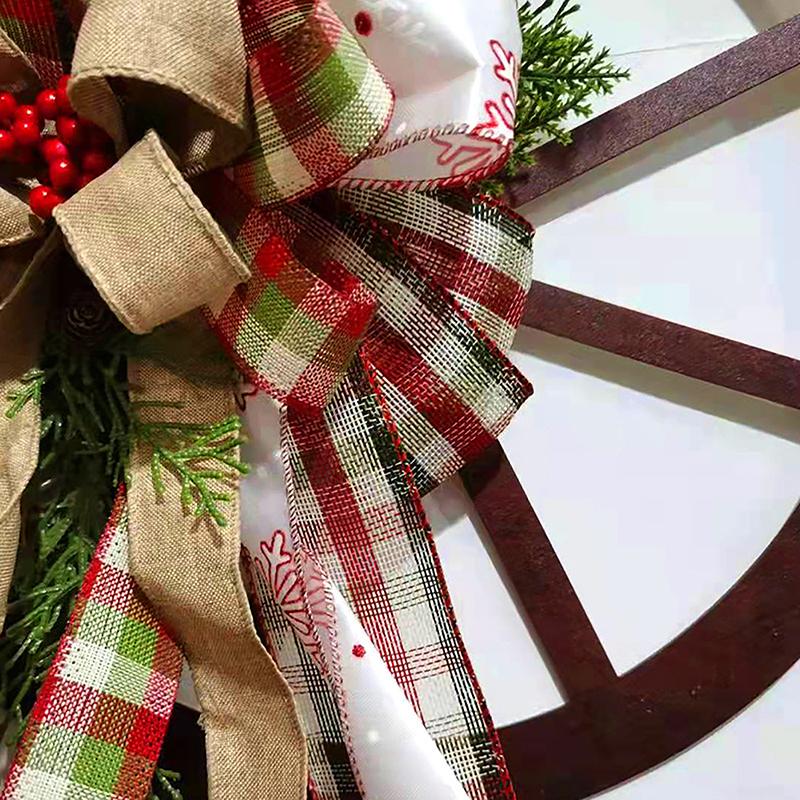 Farmhouse Wagon Wheel Wreath Christmas Winter Door Hanging Home Outdoor Decoration New Year Gift Christmas Decoration