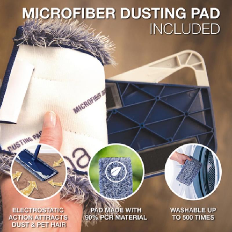 Microfiber Floor Mop for Dry and Wet Floor Cleaning - Includes Microfiber Cleaning Pad and Microfiber Dusting Pad - Dual Zone Cleaning Design for Faster Cleanup