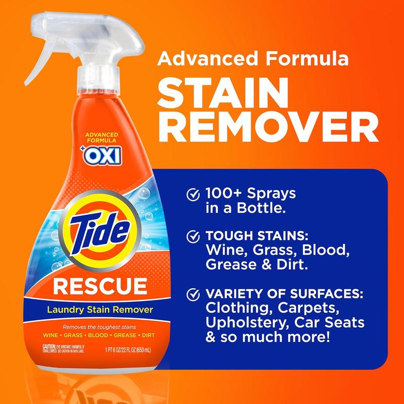 Tide Laundry Stain Remover Spray with Oxi, Travel Stain Remover for Clothes, Carpet, Upholstery, Pet Bedding, Stain Treater Spray for Tough Stains from Wine, Coffee, Grease, 3 Oz (Pack of 2)