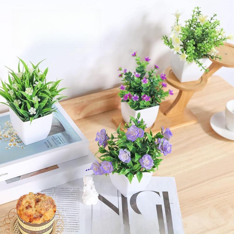 Artificial Potted Plant, 4 Counts Mini Faux Potted Flowers, Decorative Plants for Home Room Farmhouse Bathroom Decor Indoor