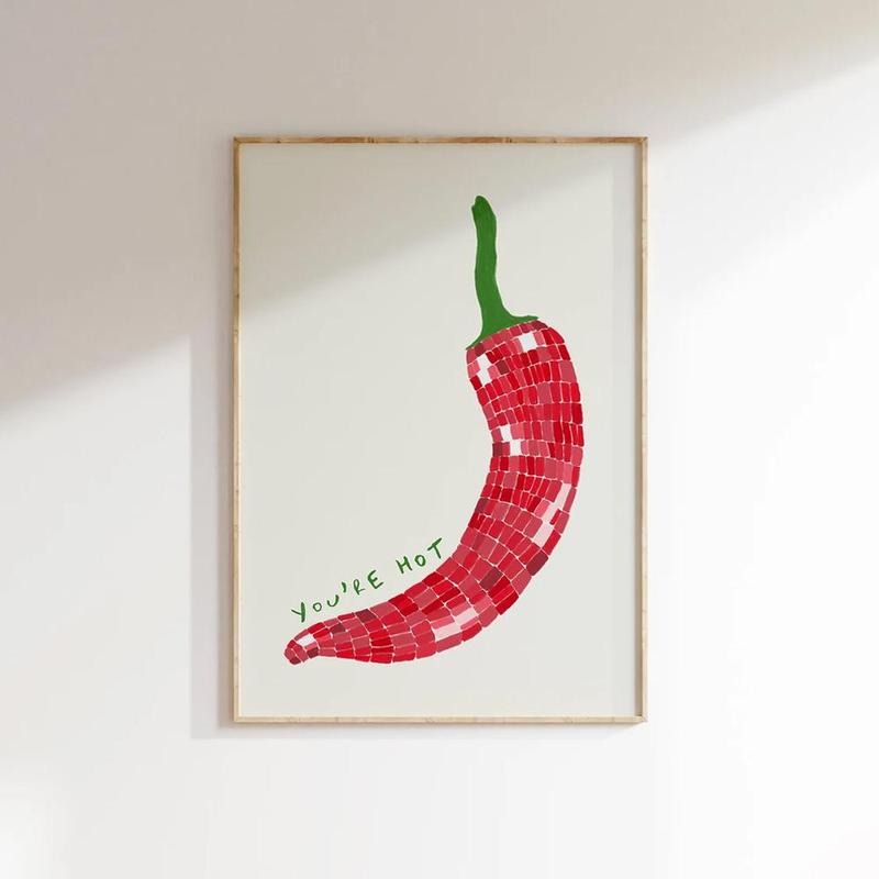 Vintage Chili Pepper Pattern Unframed Painting, 1 Count Retro Chili Pepper Wall Art, Wall Decor for Home Living Room Bedroom Study Room