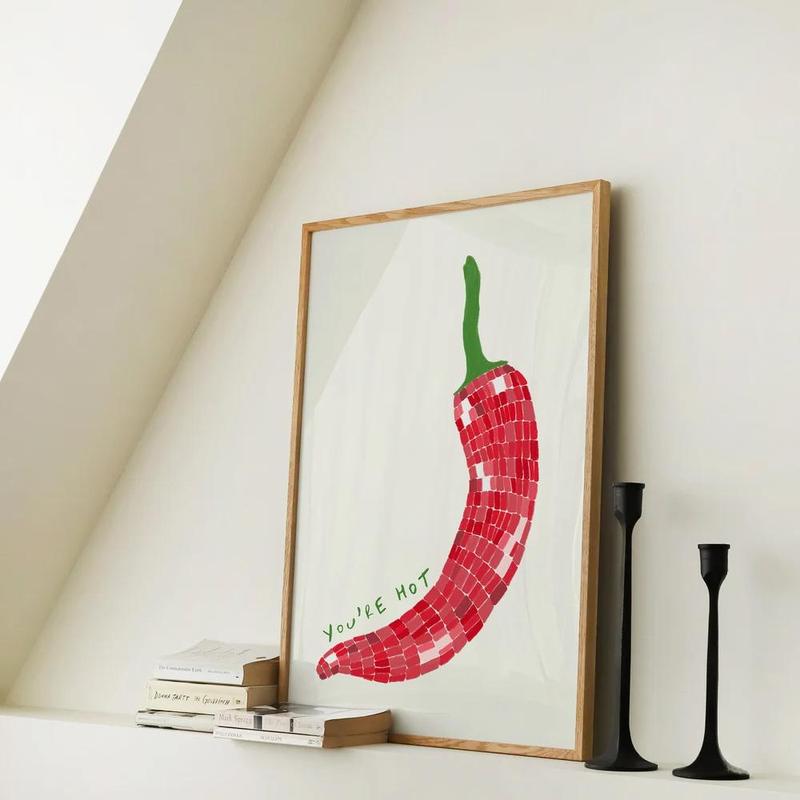 Vintage Chili Pepper Pattern Unframed Painting, 1 Count Retro Chili Pepper Wall Art, Wall Decor for Home Living Room Bedroom Study Room