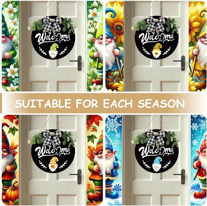 Wooden Interchangeable Welcome Sign for Front Door- 12 Inches Seasonal Gnome Decor - Fall Wreath for Home Classroom - Hanging Ornaments Farmhouse Gift