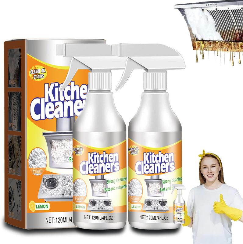 2Pcs Kitchen Heavy Oil Cleaning Agent Antibacterial All Purpose Cleaning Spray for Kitchens, Countertops, Ovens, and AppliancesHousehold Range hood cleaner to remove heavy grease net kitchen cleaner powerful chemical degreaser descaling