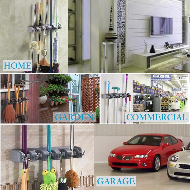 Wall Mount Broom Mop Holder Hanger Garden Tool Organizers Rack Garage Laundry Room Organizations and Storage with Hooks Heavy Duty Hangable