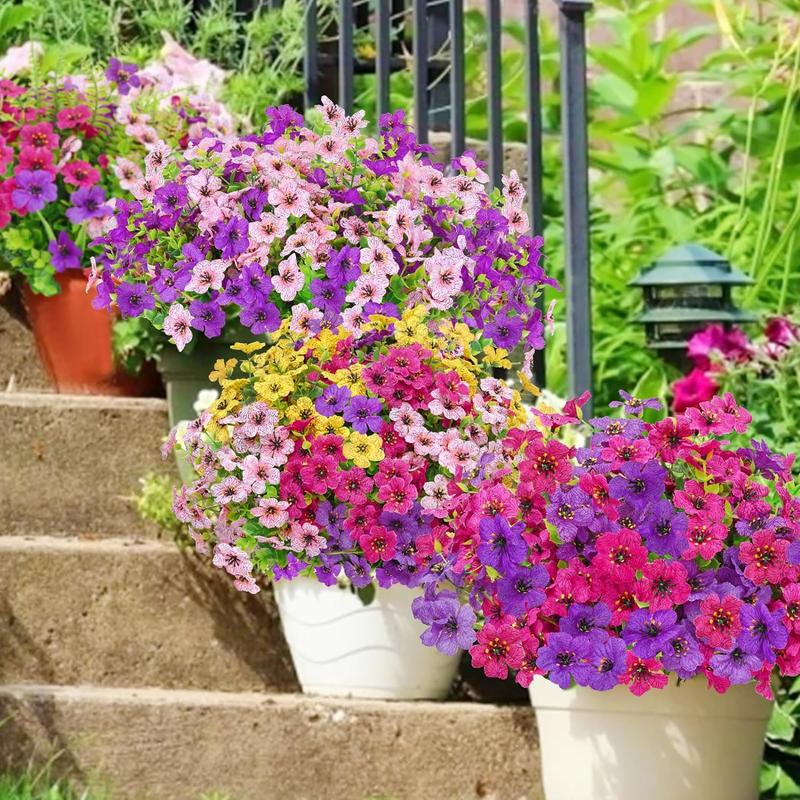 12 Bundles Artificial Flowers for Outdoors, UV Resistant Fake Outdoor Flowers No Fade Faux Outdoor Flowers Plants for Garden Porch Window Box Pot Planters Decor (Fuchsia+Rose Red)