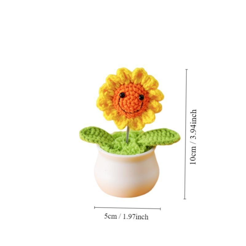 Handmade Mini Crochet Sunflower Potted Plant, 1 Count Artificial Potted Sunflower Decorative Flower, Desktop Decorative Ornaments for Home and Office