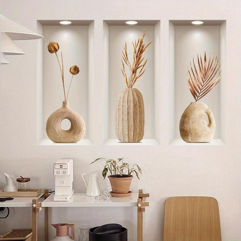 3D Plant Pattern Wall Sticker, 1 Set Wall Decal, Wall Art Decor for Home Living Room Bedroom Study Room, Home Decoration