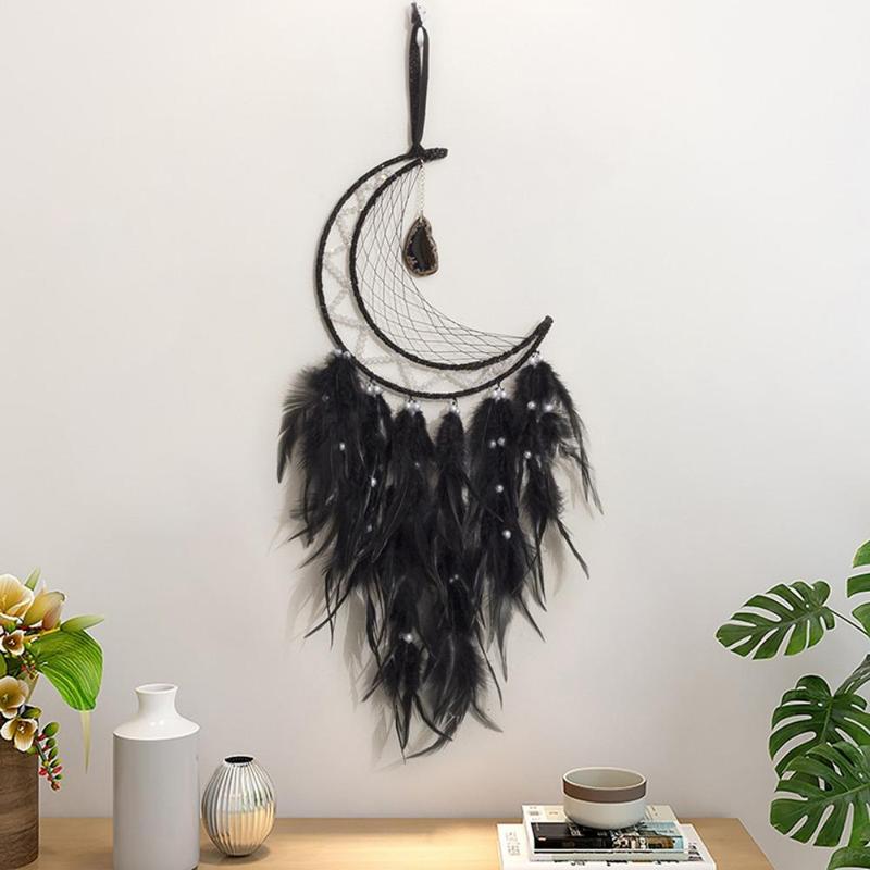 Moon & Feather Design Dream Catcher, Boho Hanging Decor for Home Living Room Bedroom, Courtyard Room Window Decoration, Holiday Gift Dream Catcher for Friends