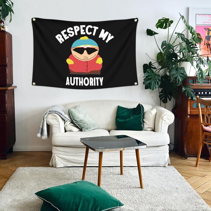 Christmas 2024 Ornament - Respect MY Authority Flag Tapestry, Funny Flags for College Dorm Room Decor, Man Cave Flag Tapestry for Home Room Decorations