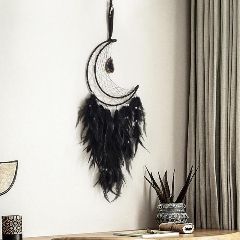 Moon & Feather Design Dream Catcher, Boho Hanging Decor for Home Living Room Bedroom, Courtyard Room Window Decoration, Holiday Gift Dream Catcher for Friends