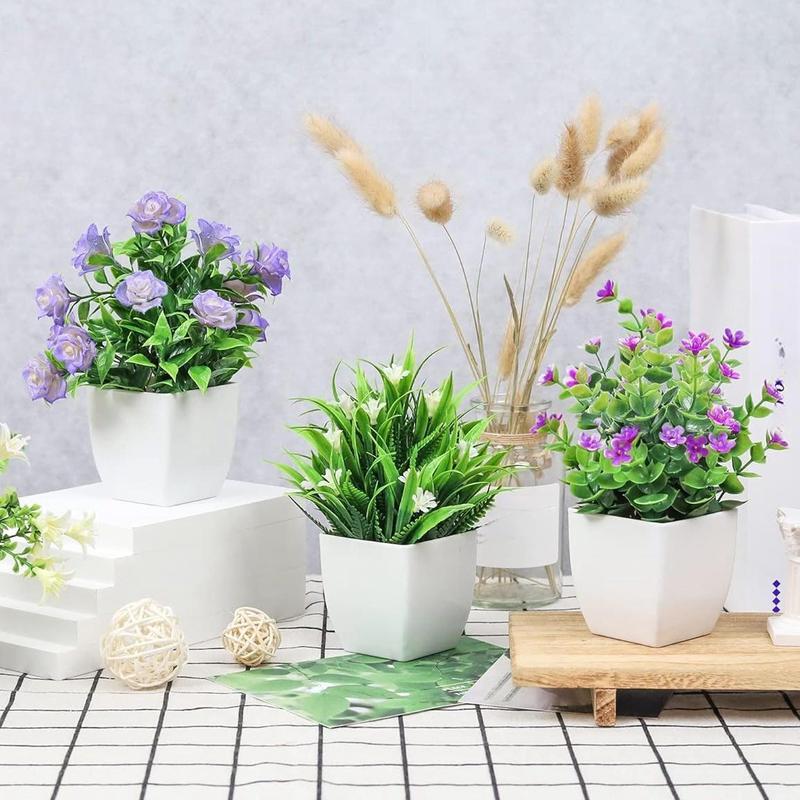 Artificial Potted Plant, 4 Counts Mini Faux Potted Flowers, Decorative Plants for Home Room Farmhouse Bathroom Decor Indoor