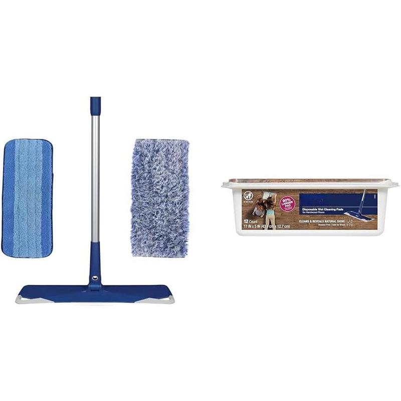 Microfiber Floor Mop for Dry and Wet Floor Cleaning - Includes Microfiber Cleaning Pad and Microfiber Dusting Pad - Dual Zone Cleaning Design for Faster Cleanup