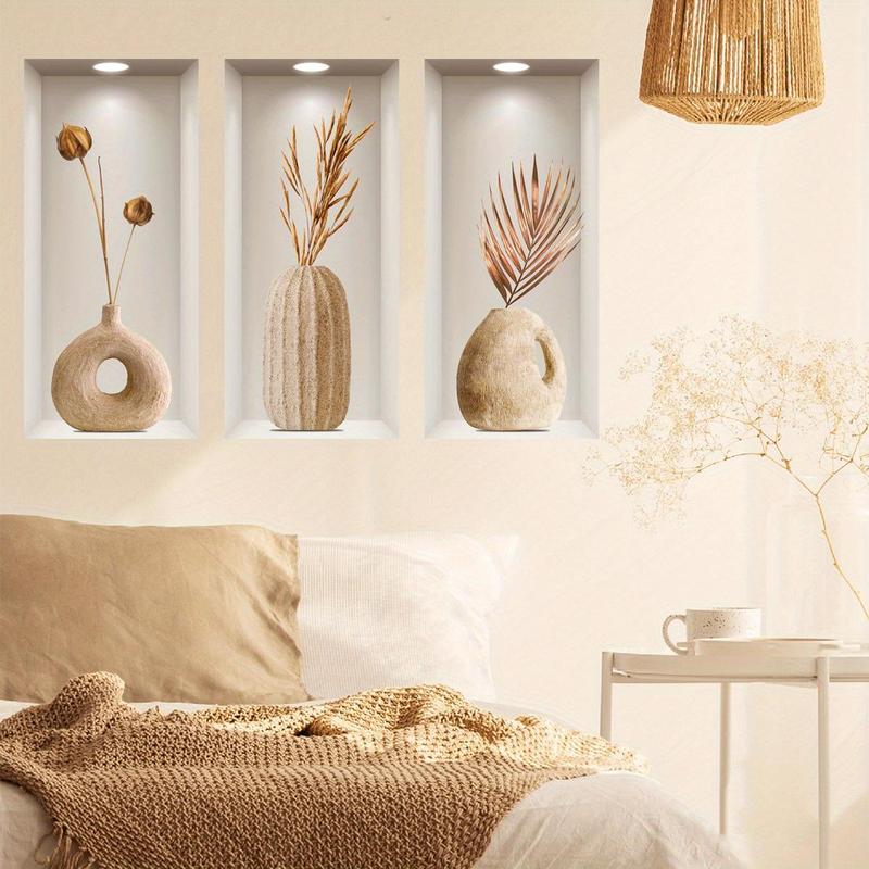 3D Plant Pattern Wall Sticker, 1 Set Wall Decal, Wall Art Decor for Home Living Room Bedroom Study Room, Home Decoration