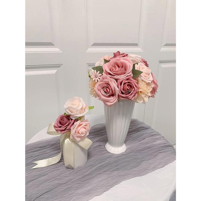 Roses Artificial Flowers Pink Bouquets Box Set for DIY Bridal Wedding Shower Decorations Fake Floral Arrangements for Party Table Centerpieces Home Decor Indoor Outdoor Dusty Blush 19pcs