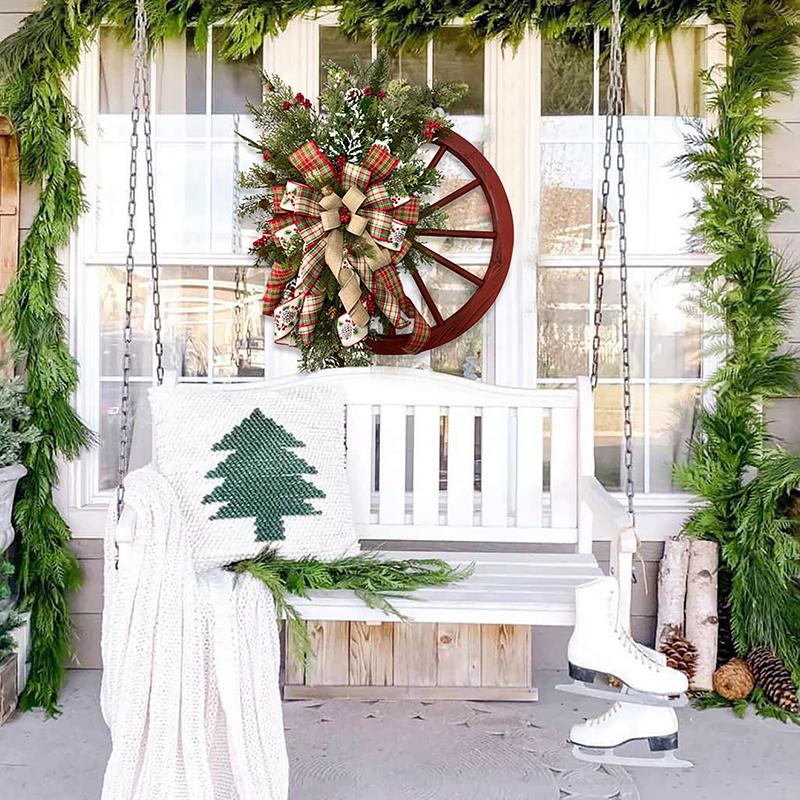 Farmhouse Wagon Wheel Wreath Christmas Winter Door Hanging Home Outdoor Decoration New Year Gift Christmas Decoration