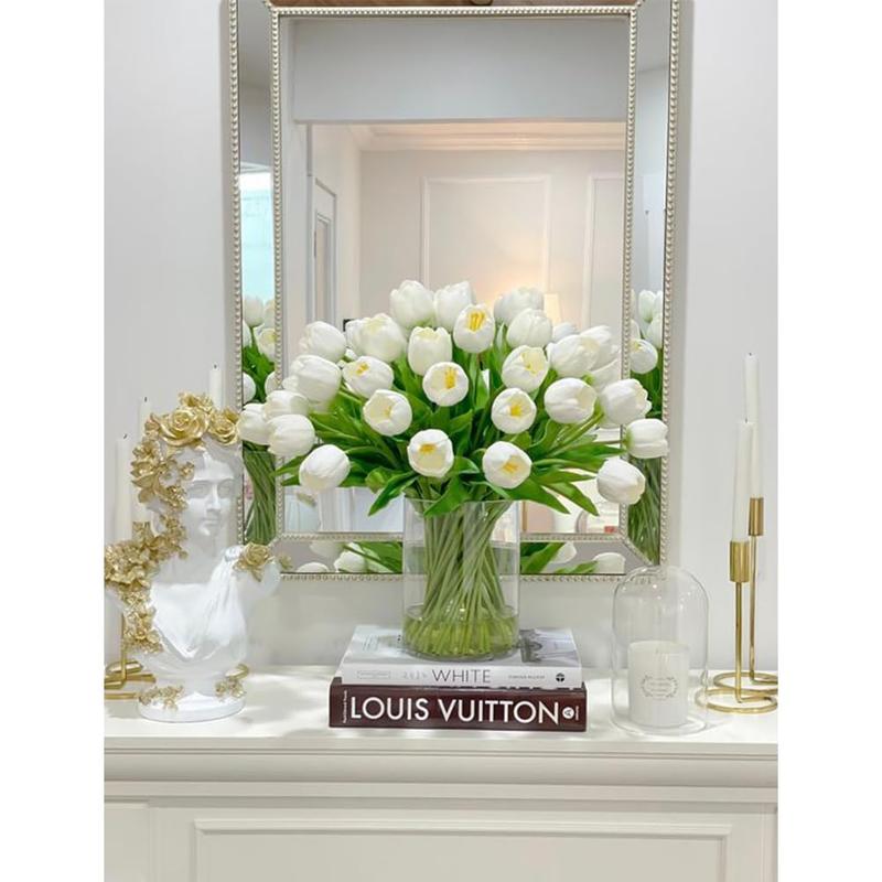 10 White Artificial Tulip Silk Flowers, 13.38