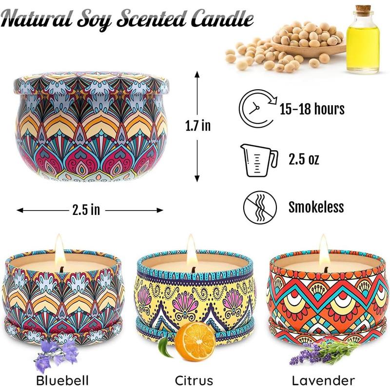 3 Packs Scented Candles Set, Soy Wax Stress Relief Aromatherapy Candles, Relaxation Gift Baskets for Women, Great Gift Ideal for Thanksgiving Christmas House Warming and Birthday