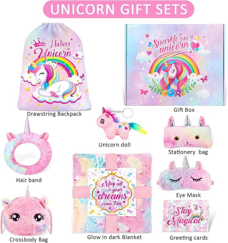 Unicorn Gift Set for Girls Age 3,4,5,6,7,8,9,10,11,12, Birthday Gifts for Girls, Thanksgiving Day Gifts for Girls,Christmas Gfits for Girls Glow in Dark Blanket