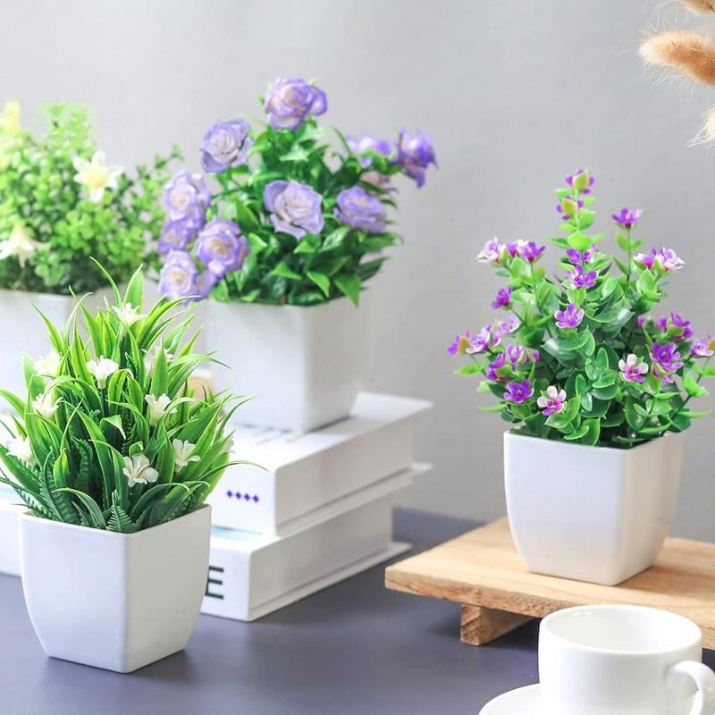 Artificial Potted Plant, 4 Counts Mini Faux Potted Flowers, Decorative Plants for Home Room Farmhouse Bathroom Decor Indoor