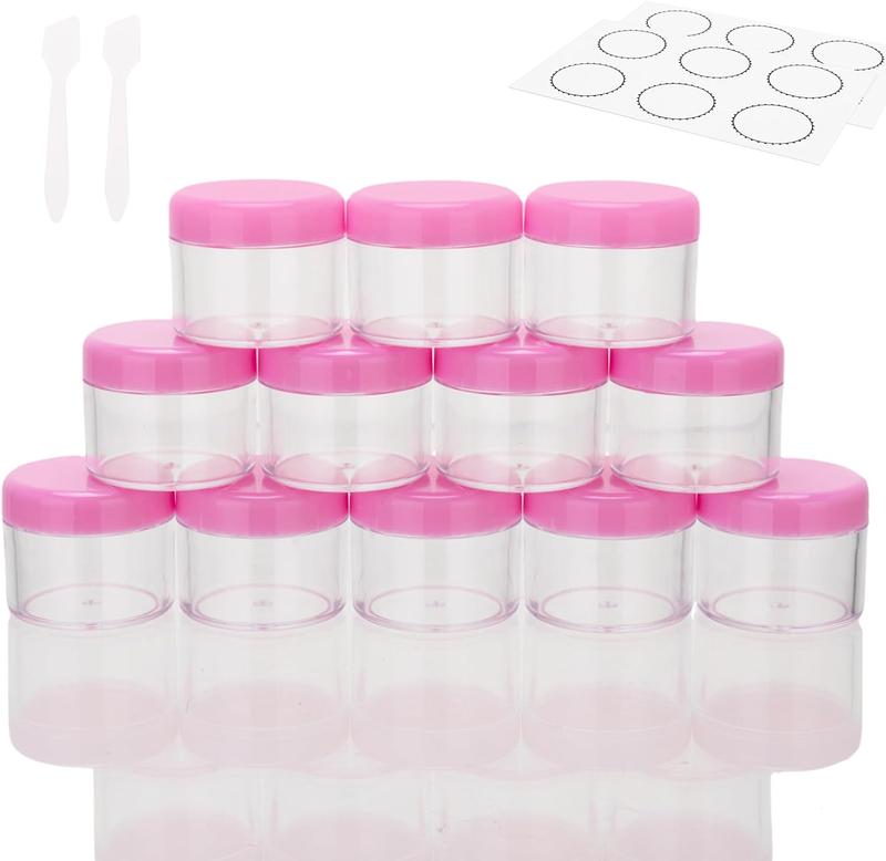 20 Grams Small Plastic Jars with Lids, 12 Pack Travel Cosmetic Containers, Empty Sample Jars with Lids, Slime Containers with Lids and Makeup Spoons