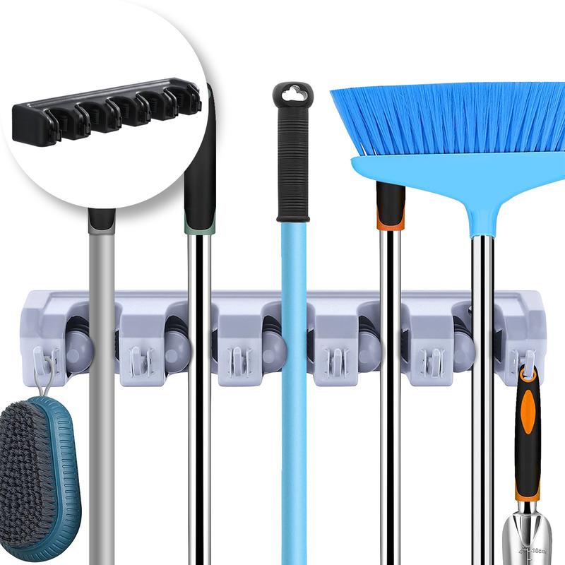 Wall Mount Broom Mop Holder Hanger Garden Tool Organizers Rack Garage Laundry Room Organizations and Storage with Hooks Heavy Duty Hangable