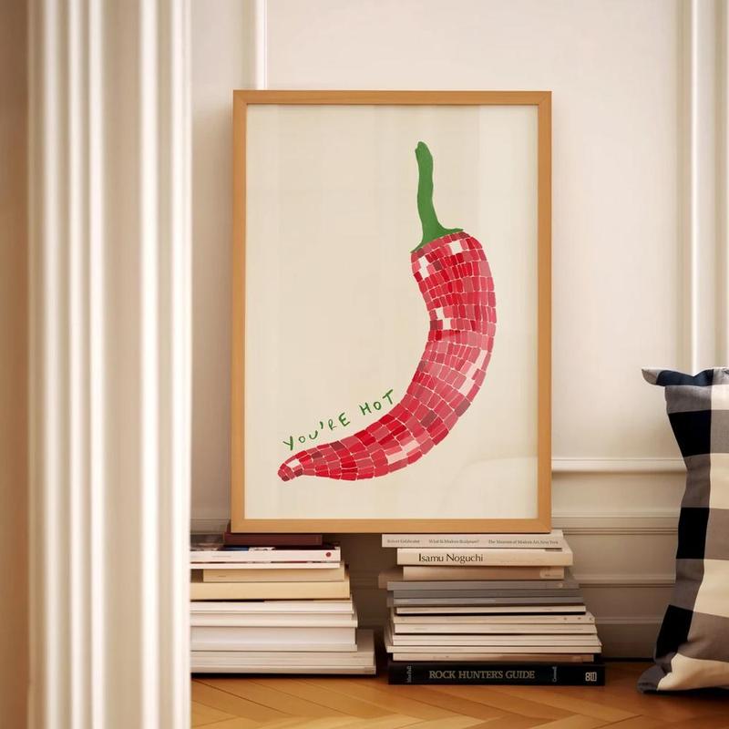 Vintage Chili Pepper Pattern Unframed Painting, 1 Count Retro Chili Pepper Wall Art, Wall Decor for Home Living Room Bedroom Study Room