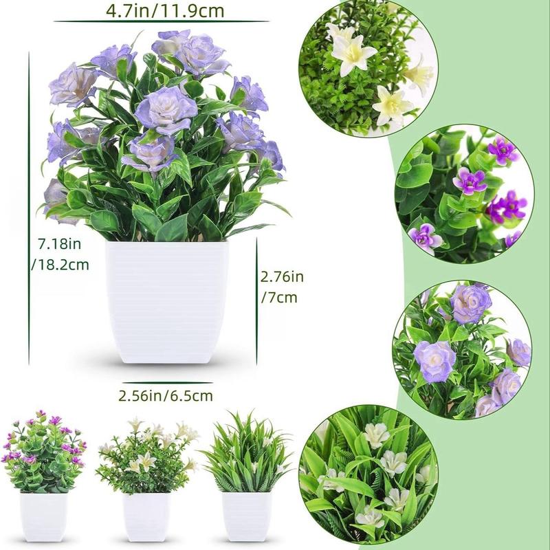 Artificial Potted Plant, 4 Counts Mini Faux Potted Flowers, Decorative Plants for Home Room Farmhouse Bathroom Decor Indoor