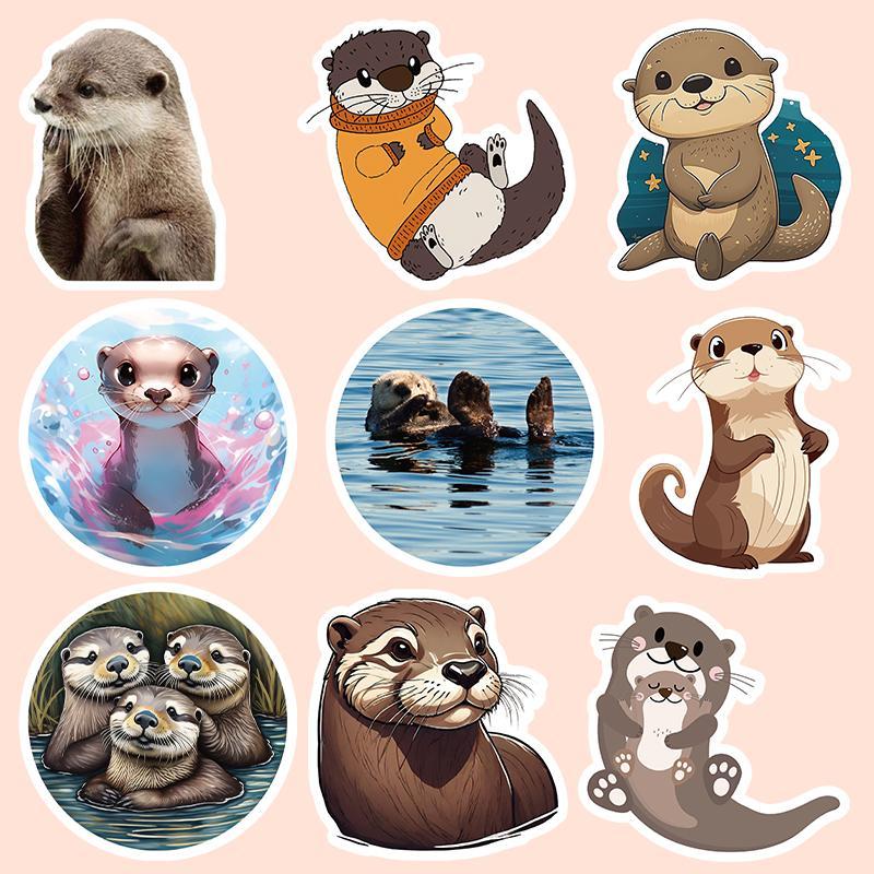 Cute Otter Pattern Sticker, 53pcs pack Self Adhesive Decorative Stickers, DIY Decals for Water Bottle, Laptop, Phone, Scrapbooking, Journal Making