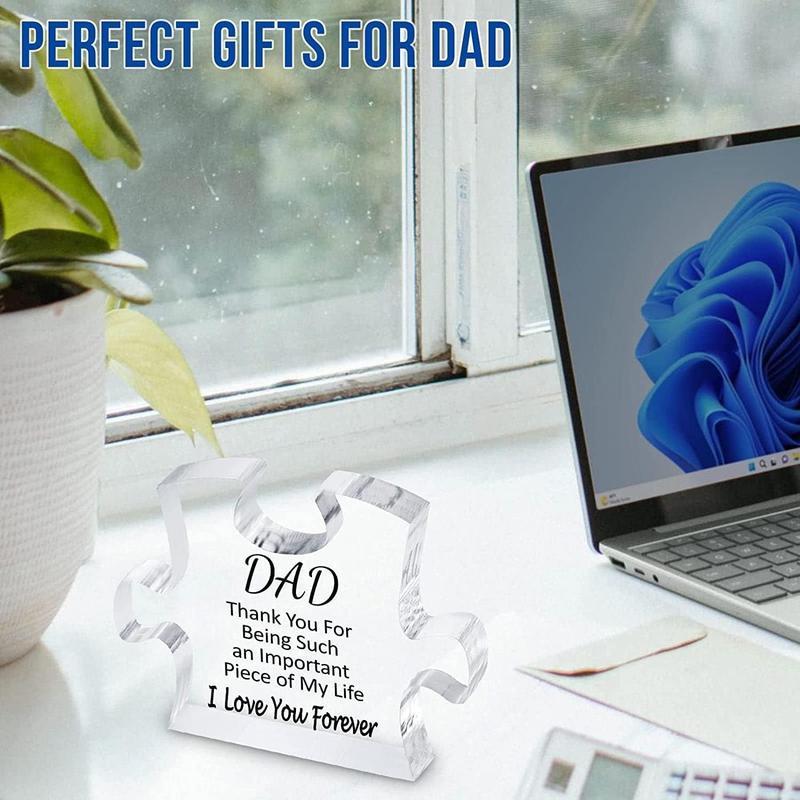 Gifts for Dad from Daughter Son, Fathers Day Birthday Gifts for Dad Engraved Puzzle Acrylic Plaque 5.9 x 4.7 Inch, Dad Gifts Puzzle Piece Sign, Christmas Gifts for Dad