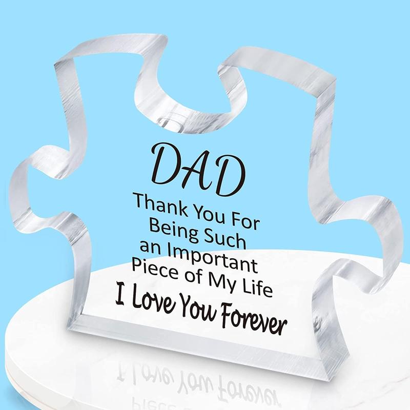 Gifts for Dad from Daughter Son, Fathers Day Birthday Gifts for Dad Engraved Puzzle Acrylic Plaque 5.9 x 4.7 Inch, Dad Gifts Puzzle Piece Sign, Christmas Gifts for Dad