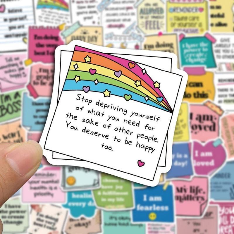 Cartoon Self-esteem Motivational Sticker, 50pcs set Inspirational  Phrase Sticker, Decorative Sticker for Gift Greeting Card Water Bottle Laptop Phone