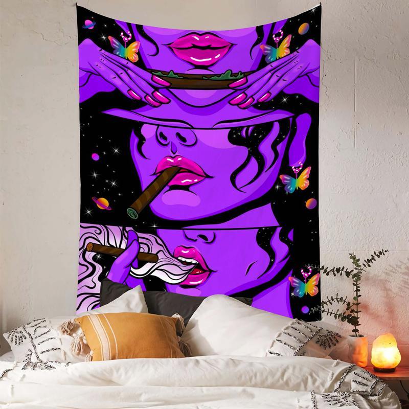 Mystery Smoking Woman Pattern Tapestry, 1 Count Wall Hanging Background Blanket, Large Aesthetic Tapestry, Bedroom Dormitory Accessories, Home Decor, Room Decor