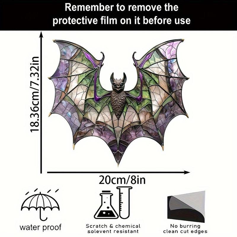 Bat Design Hanging Decor, 1 Count Stained Glass Window Decoration, Home Decor, Hanging Decor for Wall and Garland Decoration