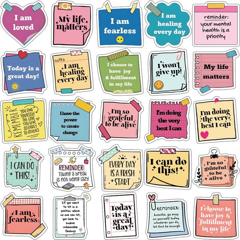 Cartoon Self-esteem Motivational Sticker, 50pcs set Inspirational  Phrase Sticker, Decorative Sticker for Gift Greeting Card Water Bottle Laptop Phone