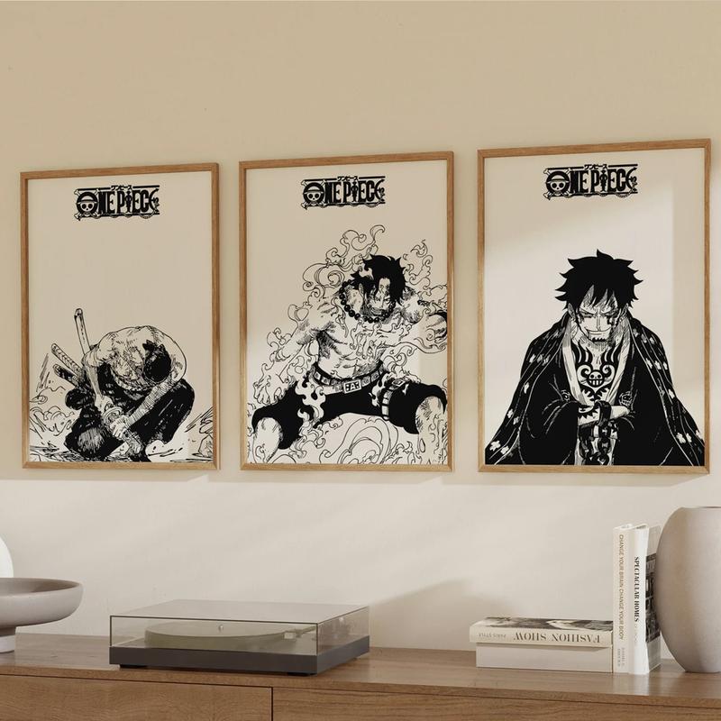 Anime Posters, One Piece Poster, Monkey D Luffy Poster, Roronoa Zoro Art, Portgas D Ace, One Piece Manga Gallery Iconic Characters of Manga Masterpiece Wall Art Poster Minimalist Room Decor