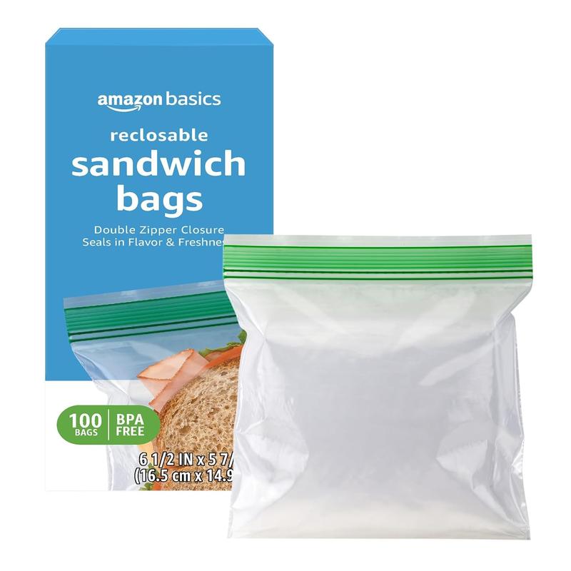 Reclosable Sandwich Double Zipper Storage Bags, 100 Count, Pack of 1